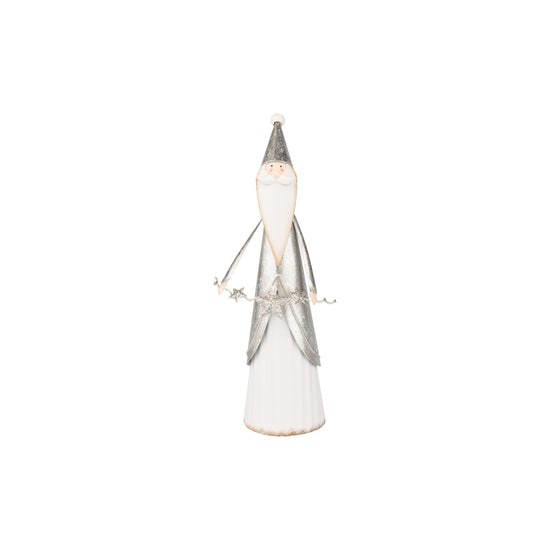 8.5" Silver & White Metal Santa Figurine