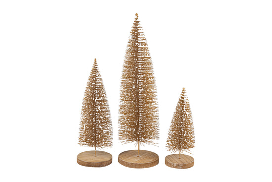 Gold Bristle Trees on Natural Wood Base