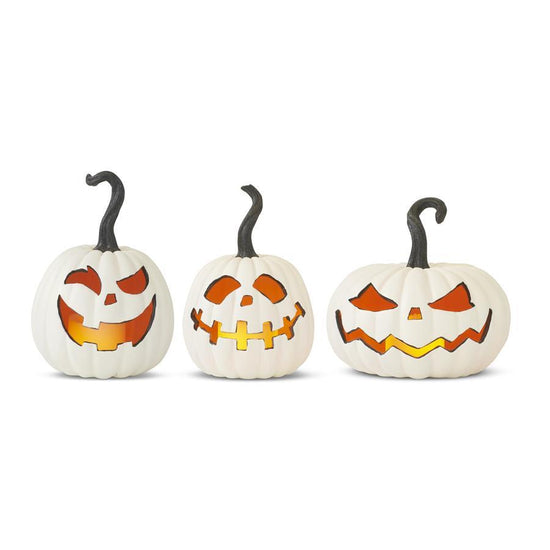 White Resin LED Flicker Flame Jack O Lanterns with Timers