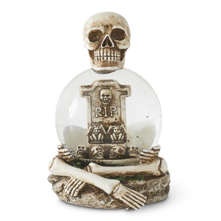 6.5" Skeleton Water Globe w/Tombstone & Glitter