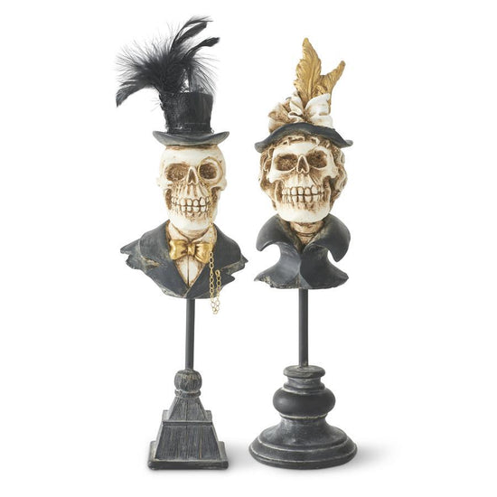 Skeleton Man and Lady Busts on Spindles