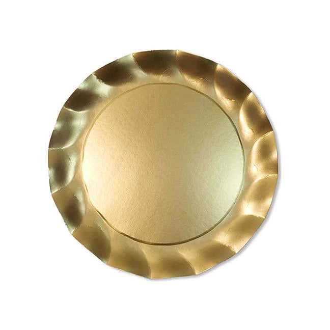 Satin Gold Wavy Paper Plates Set/8