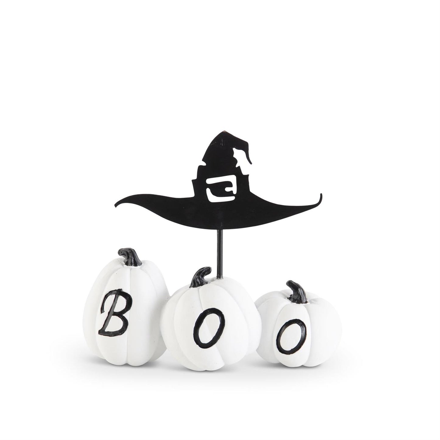 Resin BOO Pumpkins with Metal Witch Hat decoration
