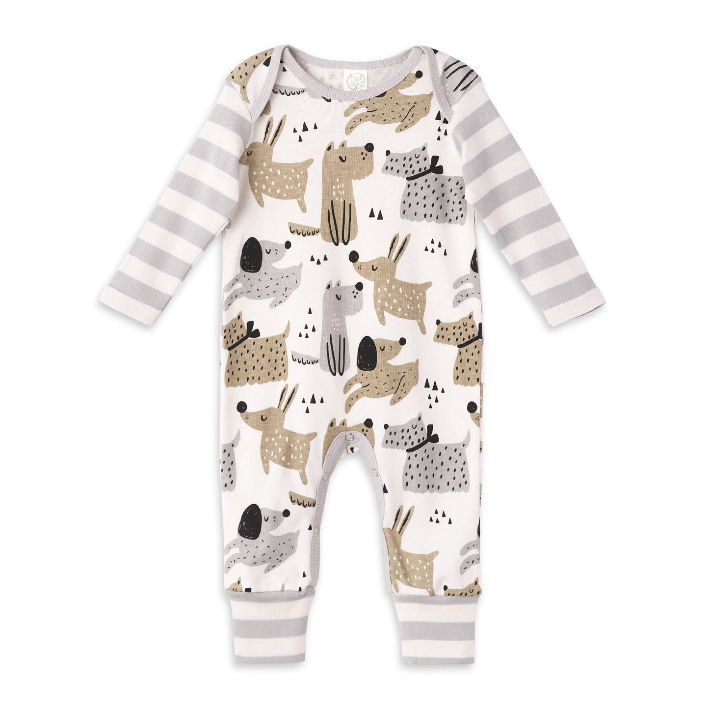 Baby Boy's Puppy Dogs Cotton Romper: Grey/Tan