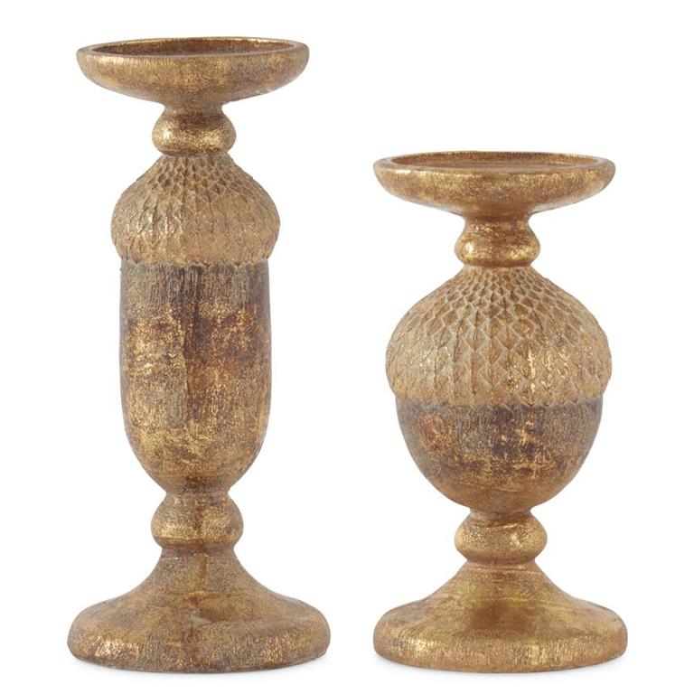 Gold & Bronze Textured Resin Acorn Candleholders