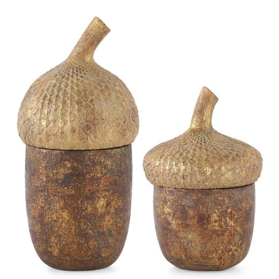 Gold & Bronze Textured Resin Acorn Lidded Containers