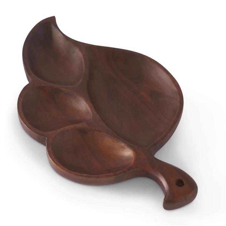 Carved Wood Divided Leaf Trays