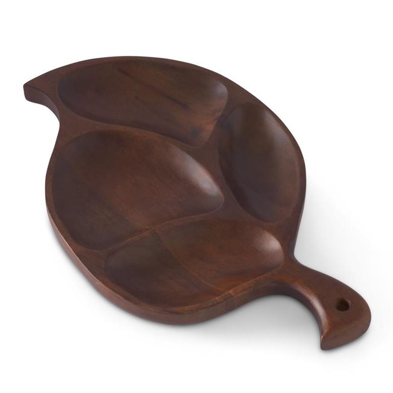 Carved Wood Divided Leaf Trays