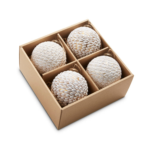 Set/4 3" Box of Feather Textured Ball Ornaments