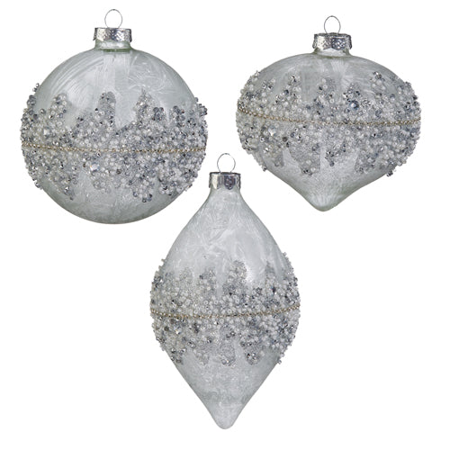 Silver 4" Beaded Luxe Ornaments