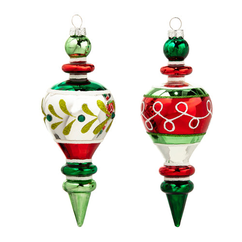 7" Multicolor Green/Red Finial Ornament