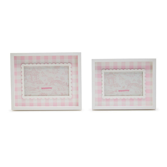 Pink Gingham Photo Frames In sizes 4" x 6" and 5" x 7"