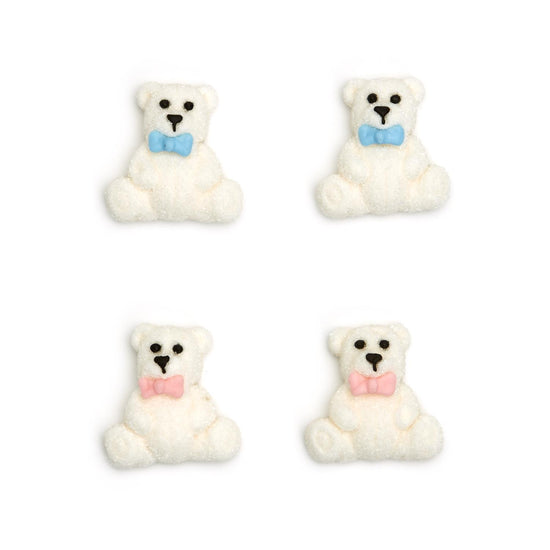 Beary Sweet Vanilla Flavored Bear Marshmallows in Gift Bag Pink Bows and Blue Bows (each candy piece is individually wrapped) - Net Wt. 4.2 oz./120g Sugar (approximately 20 pcs)