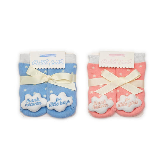 Thank Heaven Rattle Socks with Grips (fits up to 24 months) - Cotton/Polyester/Spandex