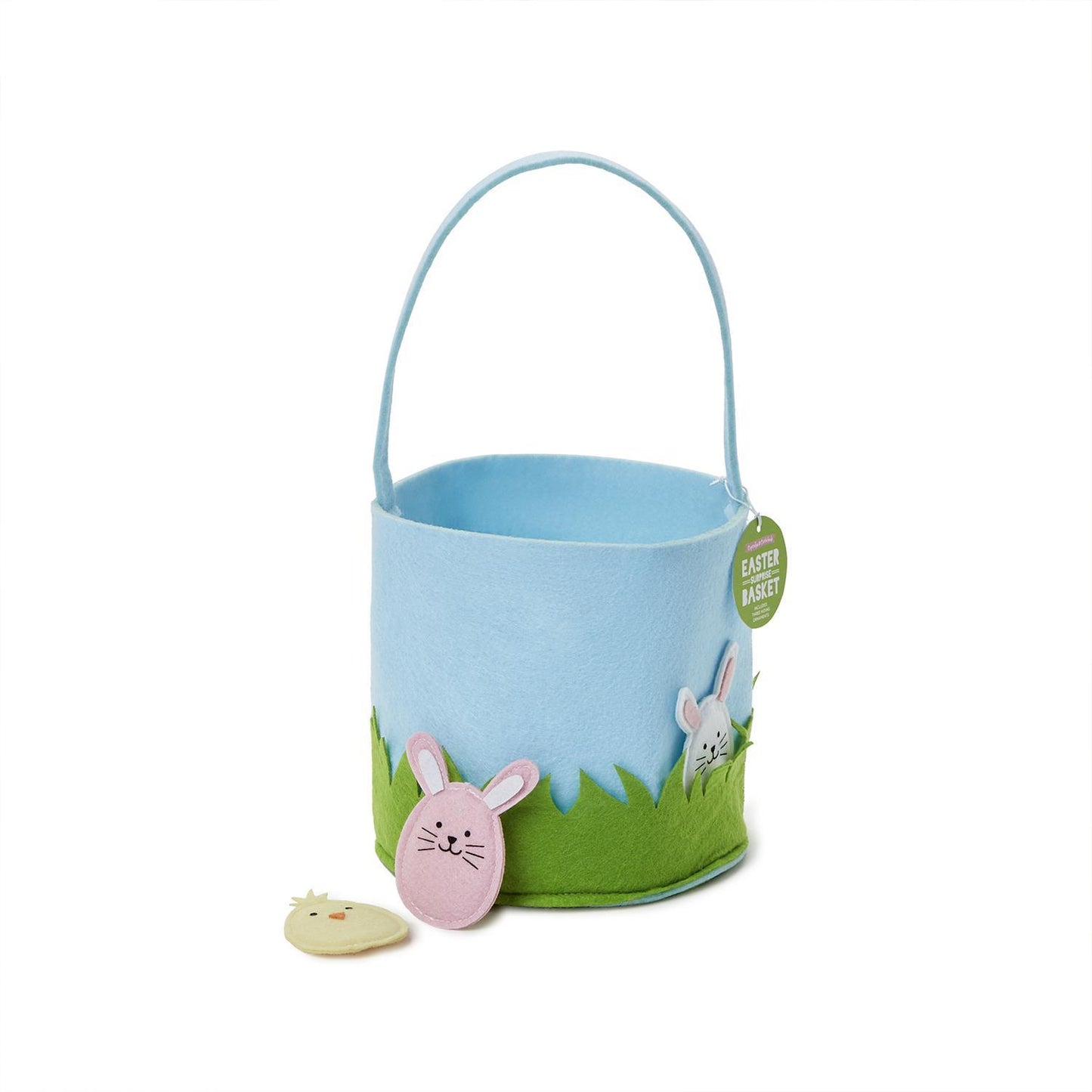 Egg Hunt Hand-Crafted Felt Easter Basket with 3 Peaking Ornament Critters