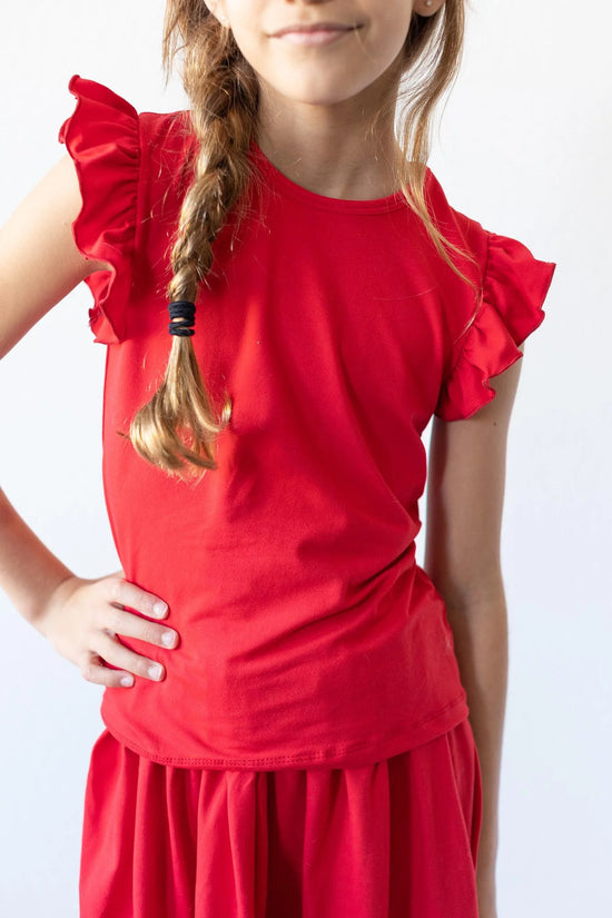Red S/S Ruffle Tee in Buttersoft Fabric