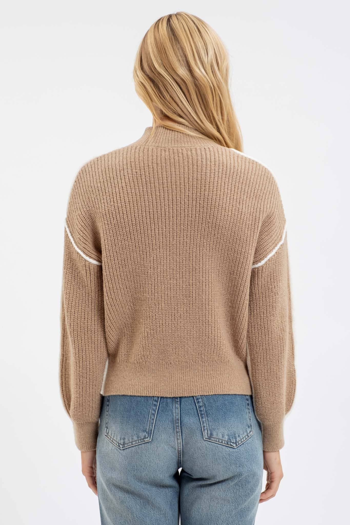 Ivory Mock Neck Colorblocked Sweater