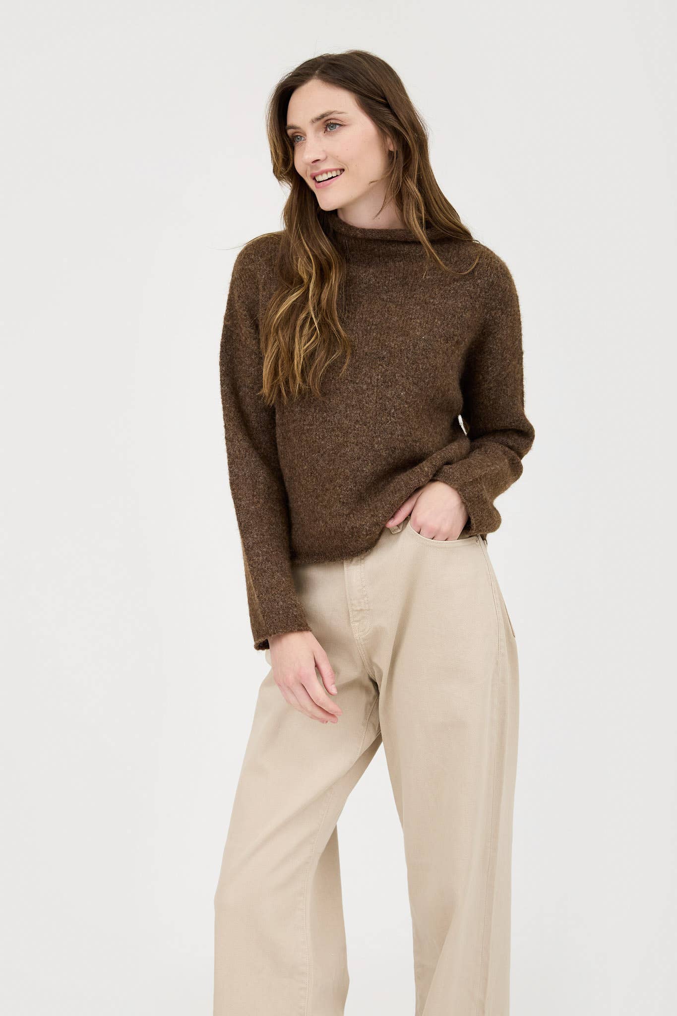 Dark Brown Turtleneck Long Sleeve Sweater