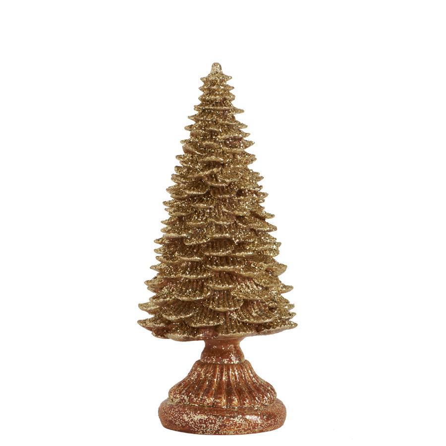 10" Gold Glitter Resin Tree on Ribbed Base