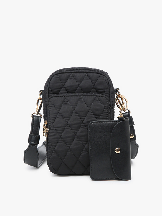 Parker Quilted 3 Compartment Crossbody w/ Pouch: Black