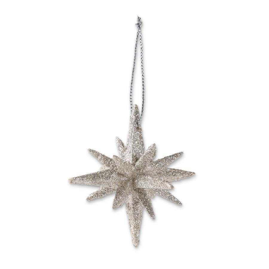 2" 9 Point Silver Glittery Star Ornament