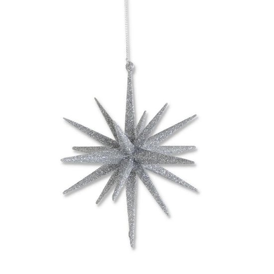 6 Inch 18 Point Silver Glitter Star Ornament