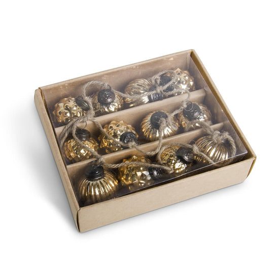 Box of 12 Mini Gold Mercury Glass Ornaments