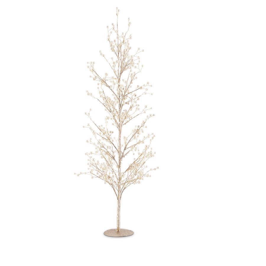 33" Glittered Champagne Twig Tree with Pearl Accents