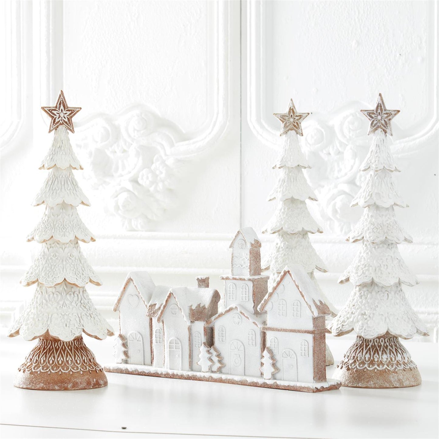 17.75 Inch Glittered White Frosted Gingerbread Village