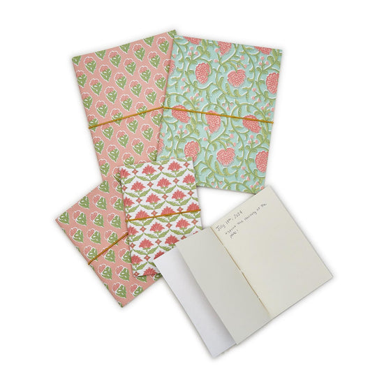 Lg Floral Print Soft Cover Notebooks- Handmade with Recycled Paper