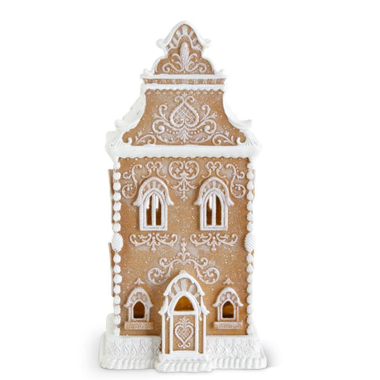 13.5 Inch Brown Resin Glittered LED Gingerbread house