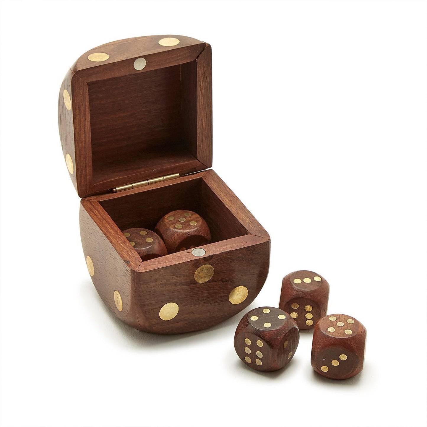 Wood Crafted Dice Box with 6 Dice - Acacia Wood/Brass