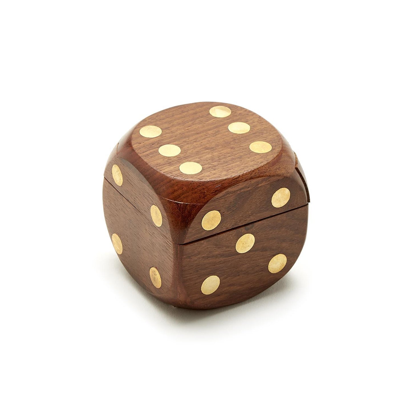 Wood Crafted Dice Box with 6 Dice - Acacia Wood/Brass