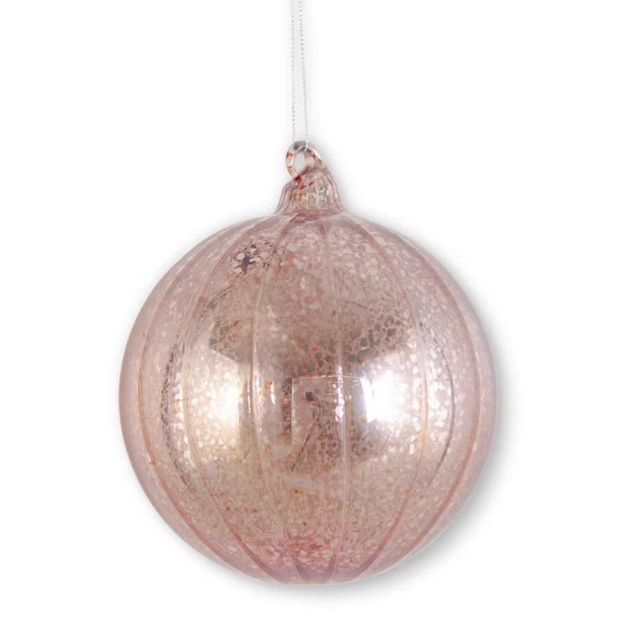 4.75 Inch Light Pink Ribbed Mercury Glass Round Ornament