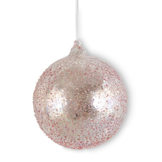 4.75 Inch Light Pink Textured Mercury Glass Round Ornament
