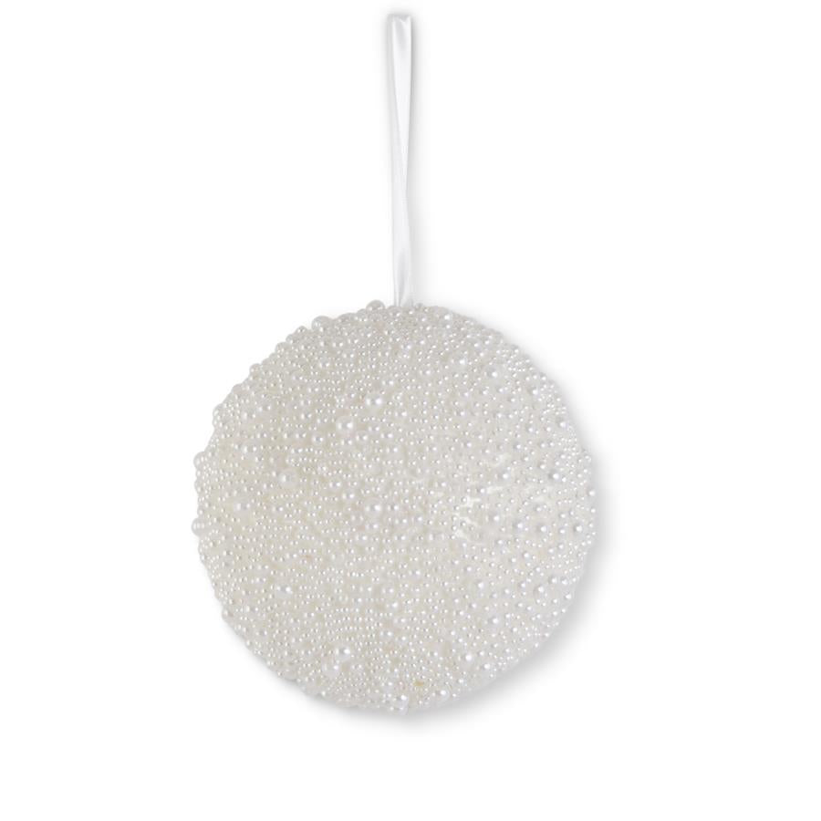 6 Inch Round White Pearl Beaded Ornament