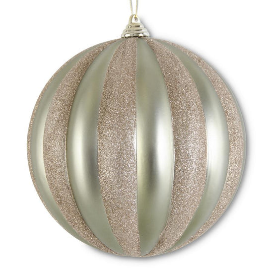 8 Inch Gold & Champagne Glittered Striped Shatterproof Ornament