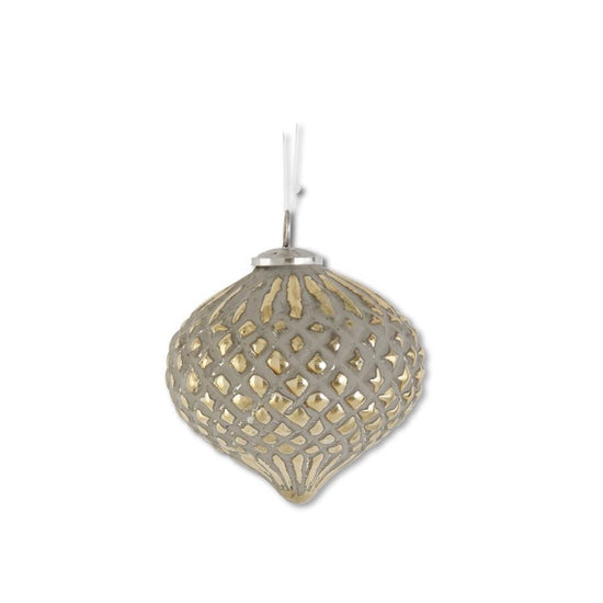 4" Distressed Gold Glass Embossed Onion Ornament