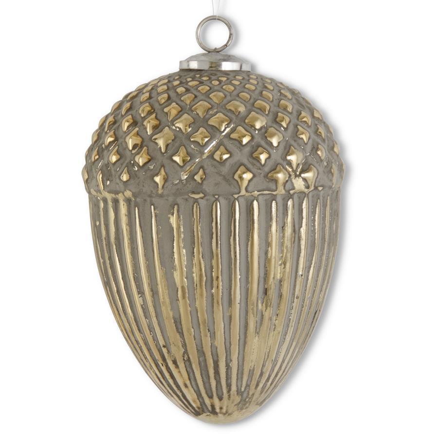 8.25" Distressed Gold Glass Embossed Acorn Ornament