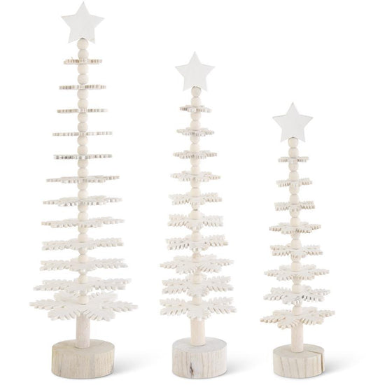 Stacked White Wood Snowflake Trees