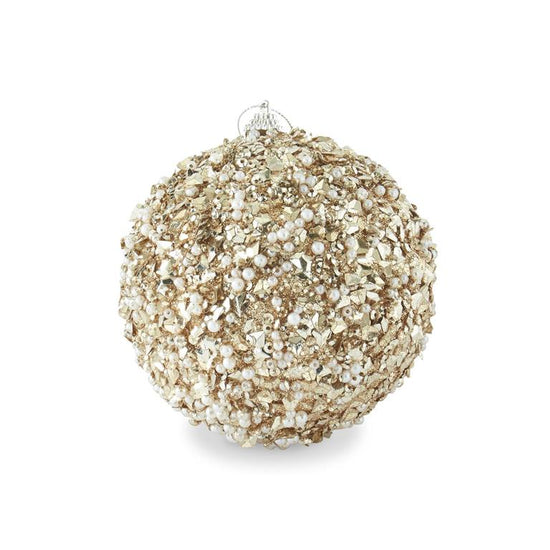 5 Inch Champagne Sequins & Bead Embellished Shatterproof Ornament