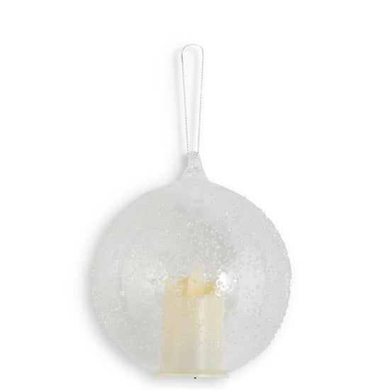 4.5 Inch Textured Clear Glass LED Flicker Round Ornament