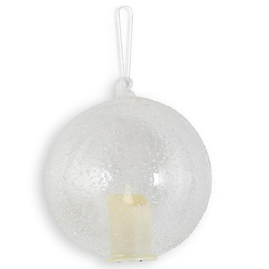 5.7 Inch Textured Clear Glass LED Flicker Round Ornament