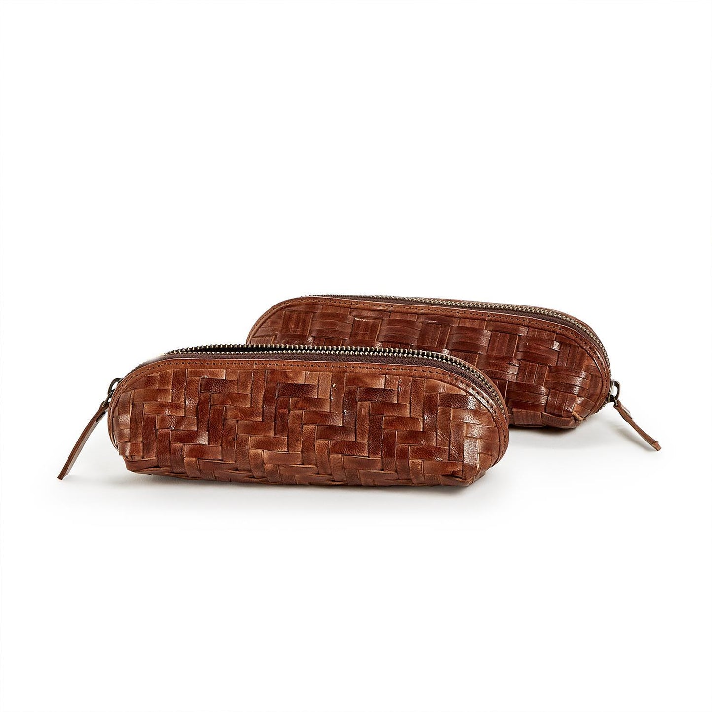 Chestnut Woven Leather Pencil Case