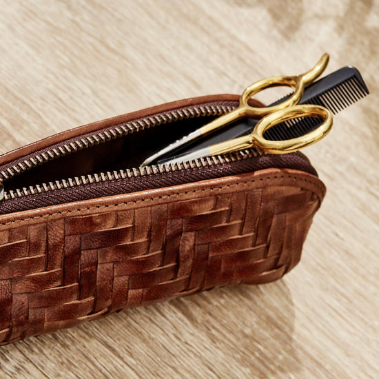 Chestnut Woven Leather Pencil Case