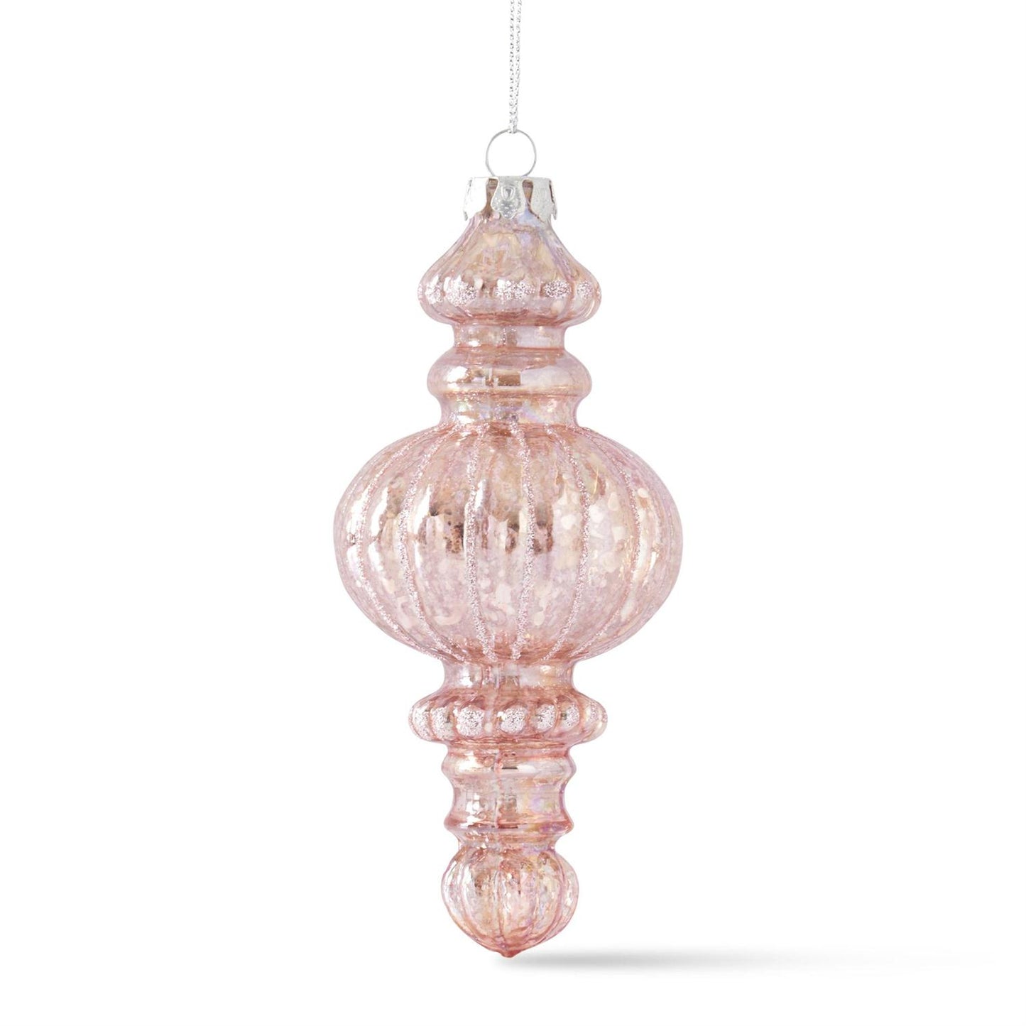 Glittered Pink Mercury Glass Finial Ornaments