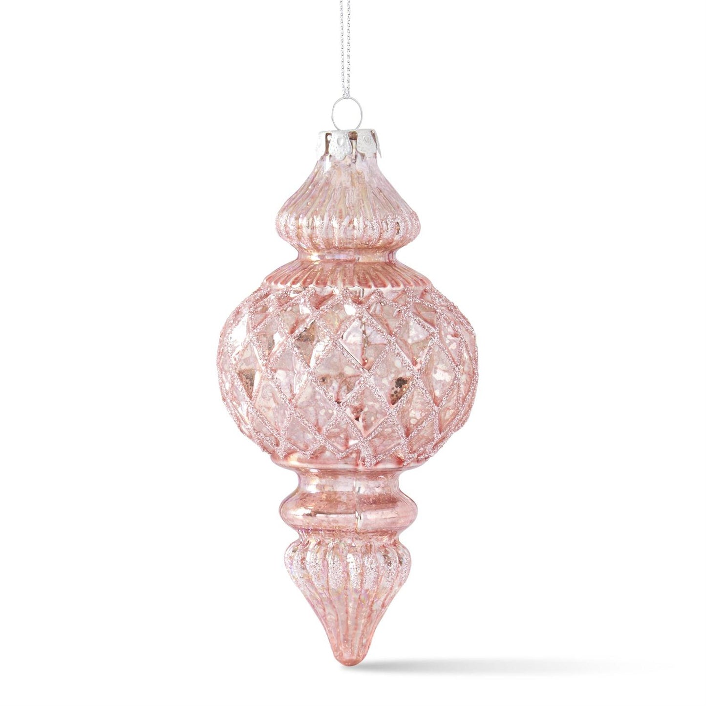 Glittered Pink Mercury Glass Finial Ornaments