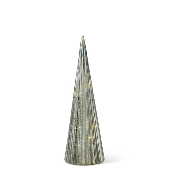 LED Sage Green Mercury Glass Ribbed Trees with Timer