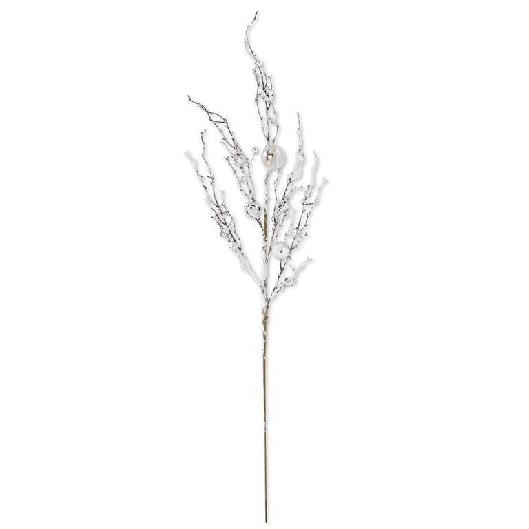 35 Inch Glittered Flocked White Painted Branch