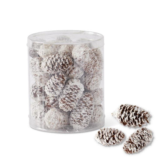 6.5" Cylinder of Glittered Flocked Pinecones